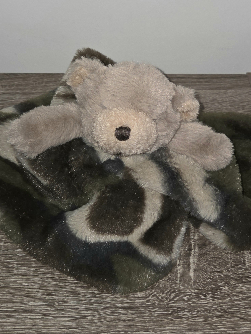 Mud Pie Green Camouflage Camo Plush Bear Lovey Security Blanket 14"× 13"